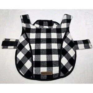 Eddie Bauer Dog Coat Med Buffalo Plaid Black/White Fleece Lined Jacket 20-35lb